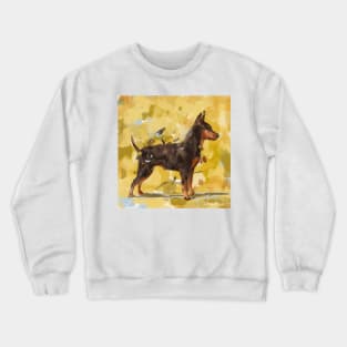 An Impressionistic Painting of a Pinscher on Yellow Background Crewneck Sweatshirt